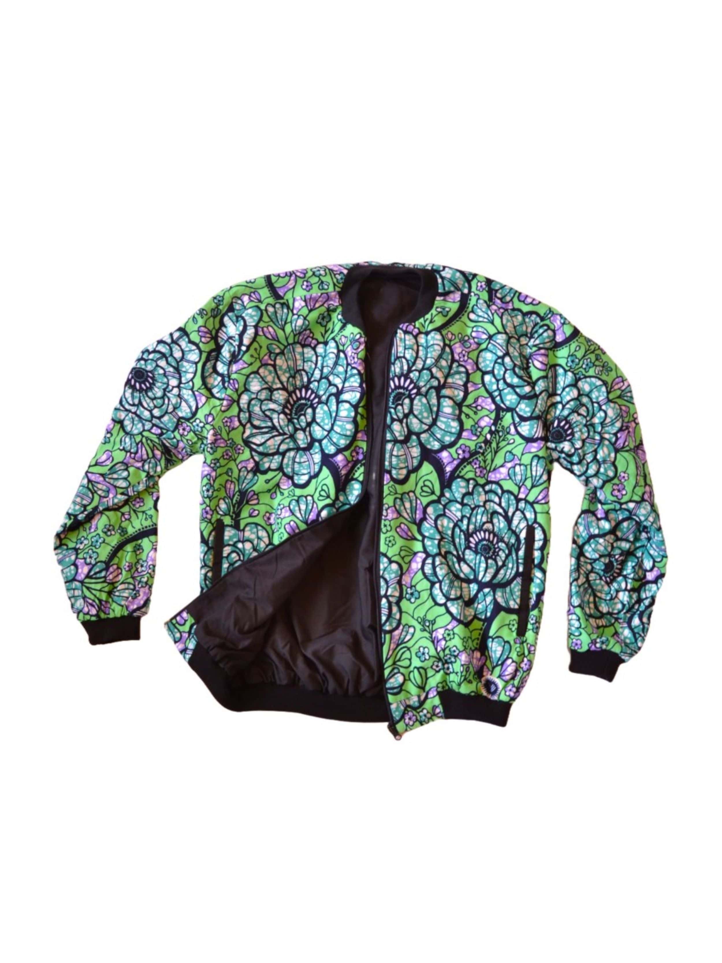 Veste bombers en tissu wax bleu